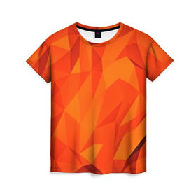 Женская футболка 3D с принтом Orange geometry , 100% полиэфир ( синтетическое хлопкоподобное полотно) | прямой крой, круглый вырез горловины, длина до линии бедер | Тематика изображения на принте: abstraction | абстракция | геометрия | грани | линии | полигоны | сочетания | текстура | треугольники
