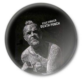 Значок с принтом Five finger death punch 1 ,  металл | круглая форма, металлическая застежка в виде булавки | 5fdp | ffdp | five finger death punch