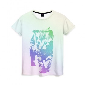 Женская футболка 3D с принтом отпечток котенка , 100% полиэфир ( синтетическое хлопкоподобное полотно) | прямой крой, круглый вырез горловины, длина до линии бедер | кокот | кот | котенок | котик | кошка | тиснение