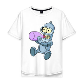 Мужская футболка хлопок Oversize с принтом Lil Bender , 100% хлопок | свободный крой, круглый ворот, “спинка” длиннее передней части | bender | futurama | бендер | зойдберг | космос | футурама