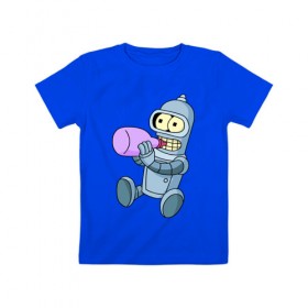 Детская футболка хлопок с принтом Lil Bender , 100% хлопок | круглый вырез горловины, полуприлегающий силуэт, длина до линии бедер | bender | futurama | бендер | зойдберг | космос | футурама