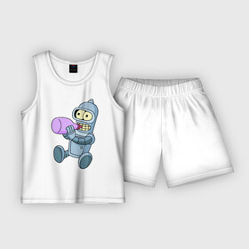 Детская пижама с шортами хлопок с принтом Lil Bender ,  |  | bender | futurama | бендер | зойдберг | космос | футурама