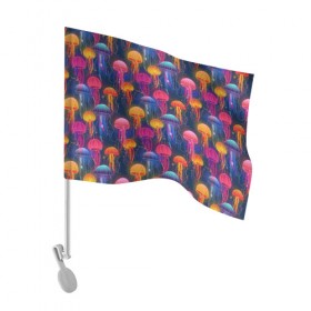 Флаг для автомобиля с принтом Медузы , 100% полиэстер | Размер: 30*21 см | лето | медузы | море | океан. рыбы | подводный мир
