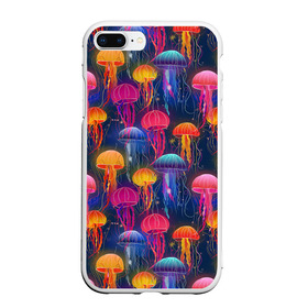 Чехол для iPhone 7Plus/8 Plus матовый с принтом Медузы , Силикон | Область печати: задняя сторона чехла, без боковых панелей | лето | медузы | море | океан. рыбы | подводный мир