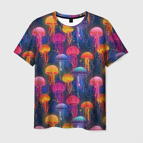 Мужская футболка 3D с принтом Медузы , 100% полиэфир | прямой крой, круглый вырез горловины, длина до линии бедер | лето | медузы | море | океан. рыбы | подводный мир