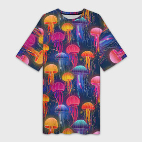 Платье-футболка 3D с принтом Медузы ,  |  | лето | медузы | море | океан. рыбы | подводный мир