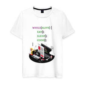 Мужская футболка хлопок с принтом Пишу код , 100% хлопок | прямой крой, круглый вырез горловины, длина до линии бедер, слегка спущенное плечо. | code | dev | developer | development | lifestyle | код | программа | программирование | программист | разработка | разработчик | стиль жизни
