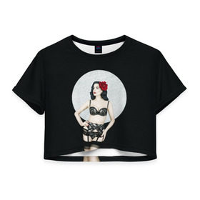 Женская футболка 3D укороченная с принтом Дита Фон Тиз , 100% полиэстер | круглая горловина, длина футболки до линии талии, рукава с отворотами | бельё | дита