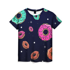 Женская футболка 3D с принтом Black Milk Космические Пончики , 100% полиэфир ( синтетическое хлопкоподобное полотно) | прямой крой, круглый вырез горловины, длина до линии бедер | black milk | donut | donuts | space | the simpsons | trend | глазурь | дизайн | еда | звезда | звёзды | космос | мода | пончик | симпсоны | симсоны | сладкий | стиль | тренд | узор