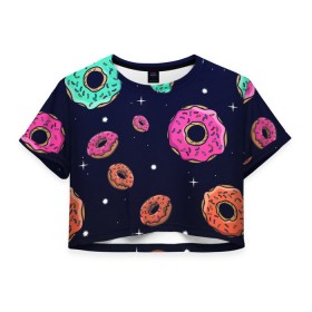 Женская футболка 3D укороченная с принтом Black Milk Космические Пончики , 100% полиэстер | круглая горловина, длина футболки до линии талии, рукава с отворотами | black milk | donut | donuts | space | the simpsons | trend | глазурь | дизайн | еда | звезда | звёзды | космос | мода | пончик | симпсоны | симсоны | сладкий | стиль | тренд | узор