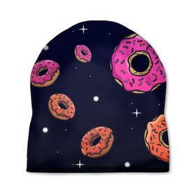 Шапка 3D с принтом Black Milk Космические Пончики , 100% полиэстер | универсальный размер, печать по всей поверхности изделия | black milk | donut | donuts | space | the simpsons | trend | глазурь | дизайн | еда | звезда | звёзды | космос | мода | пончик | симпсоны | симсоны | сладкий | стиль | тренд | узор