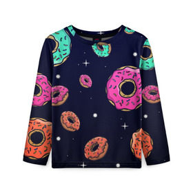 Детский лонгслив 3D с принтом Black Milk Космические Пончики , 100% полиэстер | длинные рукава, круглый вырез горловины, полуприлегающий силуэт
 | black milk | donut | donuts | space | the simpsons | trend | глазурь | дизайн | еда | звезда | звёзды | космос | мода | пончик | симпсоны | симсоны | сладкий | стиль | тренд | узор