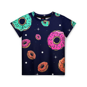 Детская футболка 3D с принтом Black Milk Космические Пончики , 100% гипоаллергенный полиэфир | прямой крой, круглый вырез горловины, длина до линии бедер, чуть спущенное плечо, ткань немного тянется | black milk | donut | donuts | space | the simpsons | trend | глазурь | дизайн | еда | звезда | звёзды | космос | мода | пончик | симпсоны | симсоны | сладкий | стиль | тренд | узор