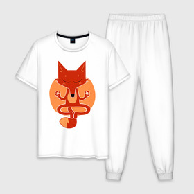 Мужская пижама хлопок с принтом Inner Fox , 100% хлопок | брюки и футболка прямого кроя, без карманов, на брюках мягкая резинка на поясе и по низу штанин
 | Тематика изображения на принте: fox | йога | лис | лиса | медитация