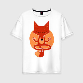 Женская футболка хлопок Oversize с принтом Inner Fox , 100% хлопок | свободный крой, круглый ворот, спущенный рукав, длина до линии бедер
 | Тематика изображения на принте: fox | йога | лис | лиса | медитация