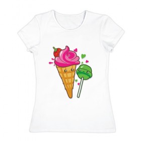 Женская футболка хлопок с принтом icecream and lollipop , 100% хлопок | прямой крой, круглый вырез горловины, длина до линии бедер, слегка спущенное плечо | 