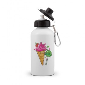 Бутылка спортивная с принтом icecream and lollipop , металл | емкость — 500 мл, в комплекте две пластиковые крышки и карабин для крепления | 