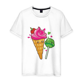 Мужская футболка хлопок с принтом icecream and lollipop , 100% хлопок | прямой крой, круглый вырез горловины, длина до линии бедер, слегка спущенное плечо. | 