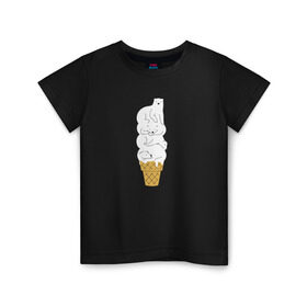 Детская футболка хлопок с принтом Медведи Мороженое , 100% хлопок | круглый вырез горловины, полуприлегающий силуэт, длина до линии бедер | белые медведи | белый медведь | вафли | жара | лето | медведь | медвежата | мороженое | пломбир | рожок | север | эскимо