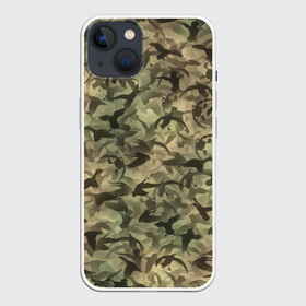 Чехол для iPhone 13 с принтом Охотничий камуфляж с утками ,  |  | Тематика изображения на принте: гусиная | гусь | дичь | лес | милитари | охота | охотник | паттерн | птицы | текстура | утиная | утка | хаки