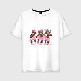 Женская футболка хлопок Oversize с принтом Балерины , 100% хлопок | свободный крой, круглый ворот, спущенный рукав, длина до линии бедер
 | акварель | игрушка | медведь | пачка | плюшевый | пуанты | рисунок | розовый | сердце | теди