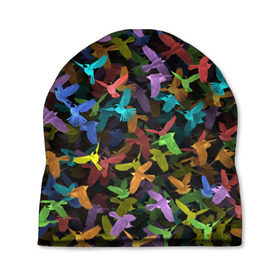 Шапка 3D с принтом Разноцветные птички , 100% полиэстер | универсальный размер, печать по всей поверхности изделия | ворбьи | куча | паттерн | птица | птицы | радуга | радужный | синцы | стая | текстура