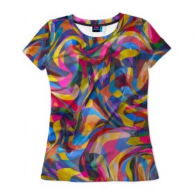 Женская футболка 3D с принтом Узор 3 , 100% полиэфир ( синтетическое хлопкоподобное полотно) | прямой крой, круглый вырез горловины, длина до линии бедер | абстракция | краски | линии | полосы | узор | цвет | цветное