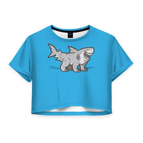 Женская футболка 3D укороченная с принтом Акула мутант 5 , 100% полиэстер | круглая горловина, длина футболки до линии талии, рукава с отворотами | акула | детям | лапы | мутант | рисунок