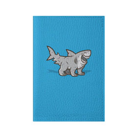 Обложка для паспорта матовая кожа с принтом Акула мутант 5 , натуральная матовая кожа | размер 19,3 х 13,7 см; прозрачные пластиковые крепления | акула | детям | лапы | мутант | рисунок