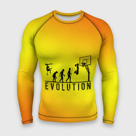 Мужской рашгард 3D с принтом Эволюция баскетбола ,  |  | Тематика изображения на принте: basketball | evolution | желтый | обезьяна человек | оранжевый | эволюция