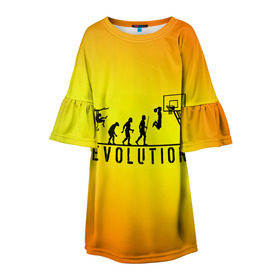 Детское платье 3D с принтом Эволюция баскетбола , 100% полиэстер | прямой силуэт, чуть расширенный к низу. Круглая горловина, на рукавах — воланы | basketball | evolution | желтый | обезьяна человек | оранжевый | эволюция