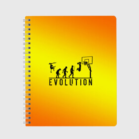 Тетрадь с принтом Эволюция баскетбола , 100% бумага | 48 листов, плотность листов — 60 г/м2, плотность картонной обложки — 250 г/м2. Листы скреплены сбоку удобной пружинной спиралью. Уголки страниц и обложки скругленные. Цвет линий — светло-серый
 | basketball | evolution | желтый | обезьяна человек | оранжевый | эволюция