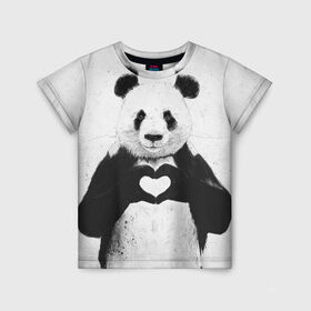Детская футболка 3D с принтом Panda heart , 100% гипоаллергенный полиэфир | прямой крой, круглый вырез горловины, длина до линии бедер, чуть спущенное плечо, ткань немного тянется | Тематика изображения на принте: heart | panda | арт | клевый | красивый | панда | рисунок | сердце