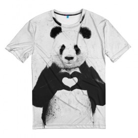 Мужская футболка 3D с принтом Panda heart , 100% полиэфир | прямой крой, круглый вырез горловины, длина до линии бедер | heart | panda | арт | клевый | красивый | панда | рисунок | сердце