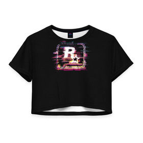 Женская футболка 3D укороченная с принтом Rockstar Noise , 100% полиэстер | круглая горловина, длина футболки до линии талии, рукава с отворотами | auto | dead | grand | gta | red | redemption | theft | гта | рокстар