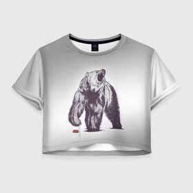 Женская футболка 3D укороченная с принтом Медведь наступил на лего , 100% полиэстер | круглая горловина, длина футболки до линии талии, рукава с отворотами | зверь | косолапый | лего | медведь | мишка | рев