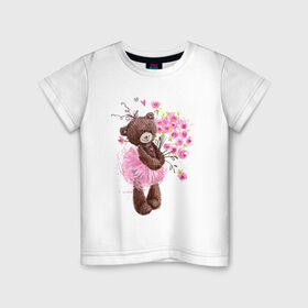 Детская футболка хлопок с принтом Цветы , 100% хлопок | круглый вырез горловины, полуприлегающий силуэт, длина до линии бедер | акварель | балерина | девочка | игрушка | медведь | мило | мимими | пачка | плюшевый | рисунок | розы | сердце | теди