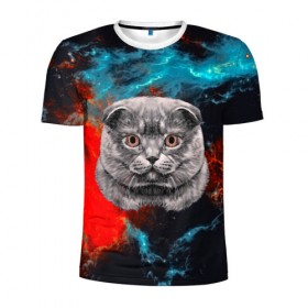 Мужская футболка 3D спортивная с принтом Космический кот , 100% полиэстер с улучшенными характеристиками | приталенный силуэт, круглая горловина, широкие плечи, сужается к линии бедра | 3d | cat | арт | взгляд | кот | кот хипстер | котёнок | котятки | котятушки | кошечки | кошка | мордочка