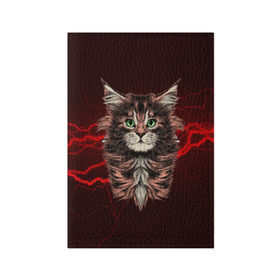 Обложка для паспорта матовая кожа с принтом Electro cat , натуральная матовая кожа | размер 19,3 х 13,7 см; прозрачные пластиковые крепления | cat | взгляд | кот | кот хипстер | котёнок | котятки | кошка | молния | мордочка | разряд | электричество