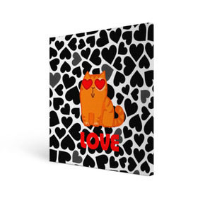 Холст квадратный с принтом Влюбленный котик , 100% ПВХ |  | Тематика изображения на принте: сердечки