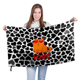 Флаг 3D с принтом Влюбленный котик , 100% полиэстер | плотность ткани — 95 г/м2, размер — 67 х 109 см. Принт наносится с одной стороны | сердечки