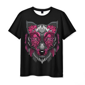 Мужская футболка 3D с принтом Волк , 100% полиэфир | прямой крой, круглый вырез горловины, длина до линии бедер | wolf | арт | взгляд | графика | живопись | лис | лиса | рисунок | розовый | тотем | хищник
