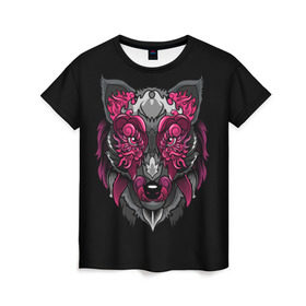 Женская футболка 3D с принтом Волк , 100% полиэфир ( синтетическое хлопкоподобное полотно) | прямой крой, круглый вырез горловины, длина до линии бедер | wolf | арт | взгляд | графика | живопись | лис | лиса | рисунок | розовый | тотем | хищник