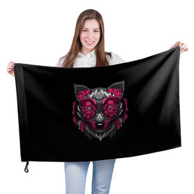 Флаг 3D с принтом Волк , 100% полиэстер | плотность ткани — 95 г/м2, размер — 67 х 109 см. Принт наносится с одной стороны | wolf | арт | взгляд | графика | живопись | лис | лиса | рисунок | розовый | тотем | хищник