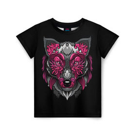 Детская футболка 3D с принтом Волк , 100% гипоаллергенный полиэфир | прямой крой, круглый вырез горловины, длина до линии бедер, чуть спущенное плечо, ткань немного тянется | wolf | арт | взгляд | графика | живопись | лис | лиса | рисунок | розовый | тотем | хищник