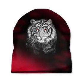 Шапка 3D с принтом Тигр красные глаза , 100% полиэстер | универсальный размер, печать по всей поверхности изделия | Тематика изображения на принте:  хищник | багровый | большая кошка | глаза. красные | красный | кровавый | тигр