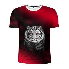 Мужская футболка 3D спортивная с принтом Тигр красные глаза , 100% полиэстер с улучшенными характеристиками | приталенный силуэт, круглая горловина, широкие плечи, сужается к линии бедра |  хищник | багровый | большая кошка | глаза. красные | красный | кровавый | тигр
