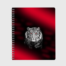 Тетрадь с принтом Тигр красные глаза , 100% бумага | 48 листов, плотность листов — 60 г/м2, плотность картонной обложки — 250 г/м2. Листы скреплены сбоку удобной пружинной спиралью. Уголки страниц и обложки скругленные. Цвет линий — светло-серый
 |  хищник | багровый | большая кошка | глаза. красные | красный | кровавый | тигр