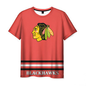 Мужская футболка 3D с принтом Chicago Blackhawks NHL , 100% полиэфир | прямой крой, круглый вырез горловины, длина до линии бедер | chicago blackhawks | nhl | спорт | хоккей