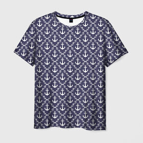 Мужская футболка 3D с принтом Якори , 100% полиэфир | прямой крой, круглый вырез горловины, длина до линии бедер | морской | паттерн | якорь